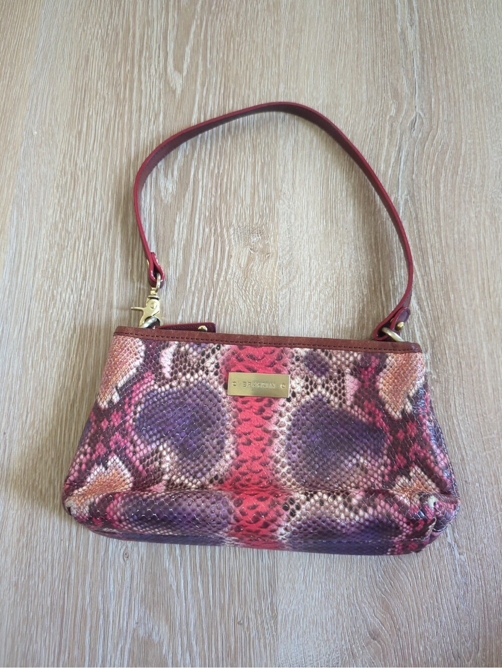 Brahmin Red Multi Snake Embossed Leather Convertible Shoulder Wristlet Bag